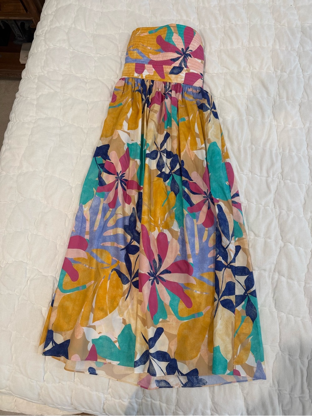 Strapless Floral Midi Dress - Multicolor